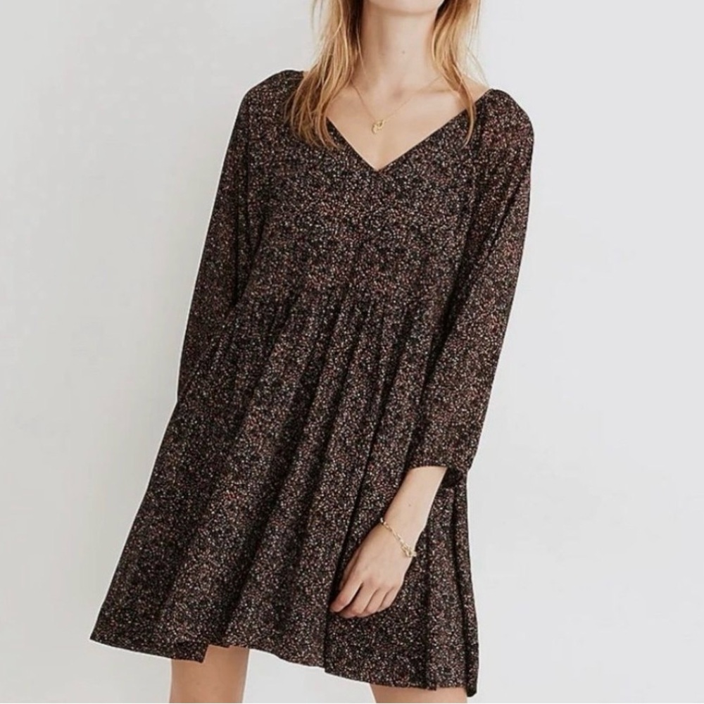 Madewell Crinkle Georgette V Neck Babydoll Dress Medium